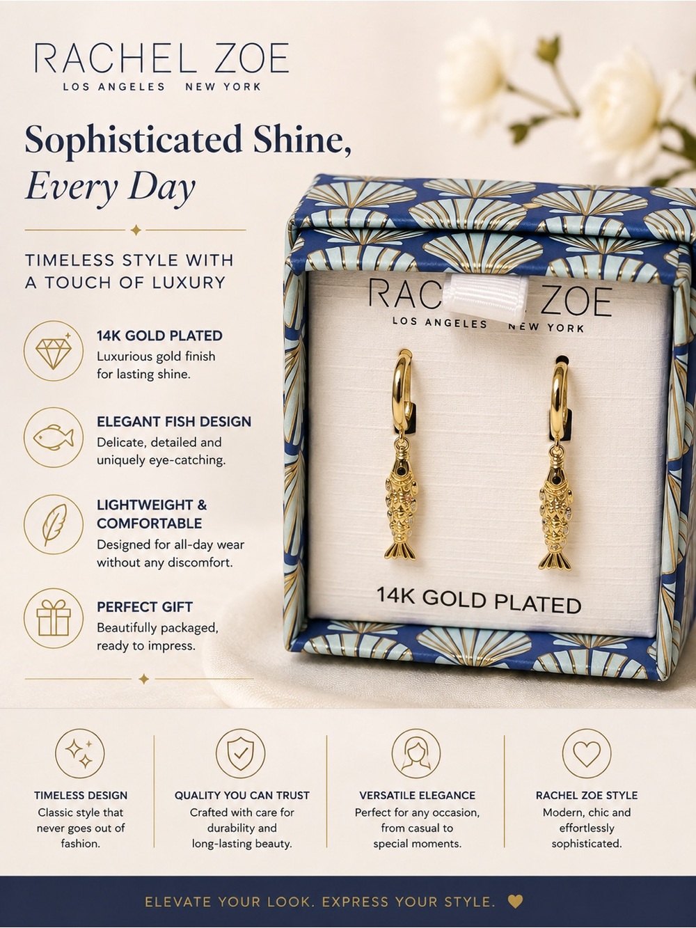 Rachel Zoe Gold Fish Dangle Earrings